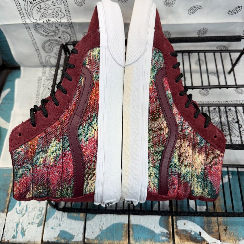 Vans Burgundy High Top Sneakers with Multicolor Knit Panels - Picture 8 of 10